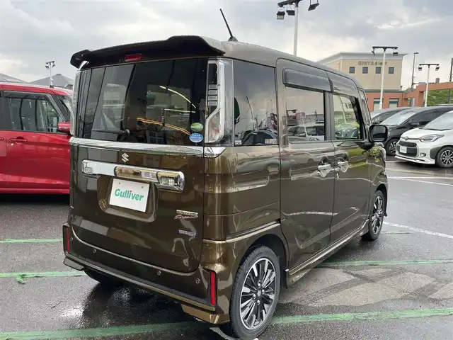 スズキ スペーシア カスタム HYBRID XS 長崎県 2018(平30)年 5.9万km ブレイブカーキP 社外ナビ/スズキセーフティーサポート/両側パワースライドドア/ETC/ドライブレコーダー/バックカメラ/ハーフレザーシート/シートヒーター/コーナーセンサー/レーンキープアシスト/サーキュレーター/スマートキー/純正フロアマット/アイドリングストップ