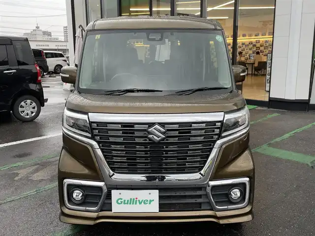スズキ スペーシア カスタム HYBRID XS 長崎県 2018(平30)年 5.9万km ブレイブカーキP 社外ナビ/スズキセーフティーサポート/両側パワースライドドア/ETC/ドライブレコーダー/バックカメラ/ハーフレザーシート/シートヒーター/コーナーセンサー/レーンキープアシスト/サーキュレーター/スマートキー/純正フロアマット/アイドリングストップ