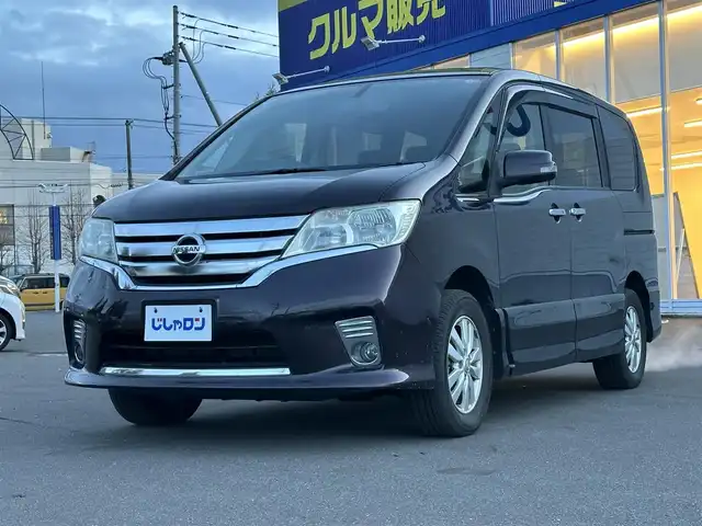 日産 セレナ ハイウェイスター 道北・旭川 2014(平26)年 8.7万km オーロラモーヴ (株)IDOMが運営する【じしゃロン旭川店】の自社ローン専用車両になります。こちらは現金またはオートローンご利用時の価格です。自社ローンご希望の方は別途その旨お申付け下さい/　/・純正ナビ(CD/DVD/BT/SD/フルセグ)/・バックカメラ/・ETC/・両側パワースライドドア/・クルーズコントロール/・電動格納ウィンカーミラー/・オートライト/・プッシュスタート/・スマートキー２個/・フォグランプ/・現車装着サマータイヤ 純正AW205/60R15/・取扱説明書