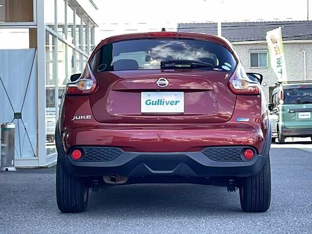日産 ジューク 15RX Vセレクション 岐阜県 2016(平28)年 8.6万km ラディアントレッド 禁煙車/純正ナビ/Bluetooth/衝突軽減ブレーキ/レーンキープアシスト/アイドリングストップ/バックカメラ/ドライブレコーダー/ETC/純正アルミホイール/純正フロアマット/ドアバイザー/プッシュスタート/オートライト/オートエアコン/スマートキー/スペアキー