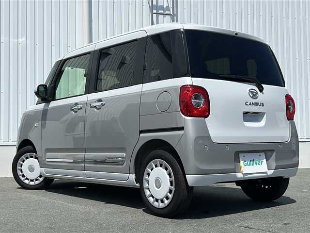 ダイハツ ムーヴ キャンバス ストライプス G ターボ 三重県 2023(令5)年 2.4万km シャイニングホワイトパール/スムーズグレーマイカメタリック 全周囲/ディスプレイオーディオ/保温機能付きカップホルダー/前席シートヒーター/両側パワースライドドア/スペアキー/パーキングアシスト/ウェルカムオープン/レーダークルーズコントロール/電子パーキング/オートホールド/アイドリングストップ/LEDヘッドライト/電動格納ミラー/禁煙車