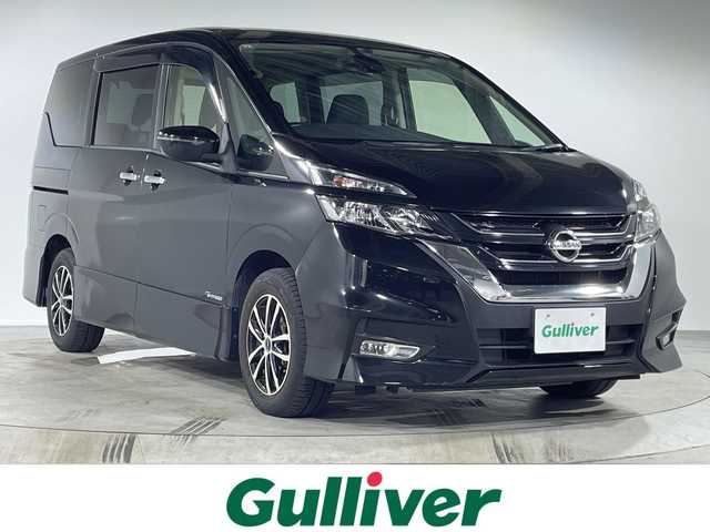 日産 セレナ ハイウェイスター 福岡県 2017(平29)年 4.7万km ダイヤモンドブラック 純正ナビ（フルセグ/CDDVD/AMFM/AUX/SD/BT）/純正フリップダウンモニター　/横滑り防止装置　/衝突被害軽減システム　/クルーズコントロール　/ドアバイザー　/スマートキー/ETC