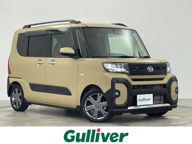ダイハツ タント ファンクロスターボ 群馬県 2023(令5)年 2万km サンドベージュメタリック 社外８型ナビ　Ｂカメラ　スマアシ　衝突軽減　レーンキープ　ＡＨＢ　コーナーセンサー　社外電子ミラー　前後ドラレコ　ビルトインＥＴＣ　シートヒーター　ＬＥＤヘッド　プッシュスタート　純正アルミ　禁煙車