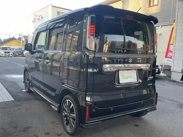スズキ スペーシア カスタム HYBRID XS ターボ 愛知県 2018(平30)年 7万km ブルーイッシュブラックパール3 IC付ターボ/両側パワースライドドア/純正メモリナビ〈CN-RZ83〉/・DVD／Bluetooth／地デジTV/パノラミックビューモニター/クルーズコントロール/ヘッドアップディスプレ/合皮＆ファブリックコンビシート/運転席シートヒーター/LEDヘッドライト＆フォグランプ/サイドスポイラー＆リアスポイラー/エコクール／リアヒーターダクト/後席左右パーソナルテーブル/スズキセーフティサポート/・デュアルセンサーブレーキサポート/・誤発進抑制機能/・車線逸脱警報/・ふらつき警報/・先行車発進告知機能/・リアパーキングセンサー/ビルトインETC/GPSレーダー〈GWR81sd〉/前方ドライブレコーダー〈DRV517S〉/スマートキー＆プッシュスタート/純正15インチAW