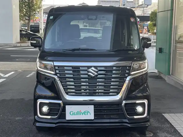 スズキ スペーシア カスタム HYBRID XS ターボ 愛知県 2018(平30)年 7万km ブルーイッシュブラックパール3 IC付ターボ/両側パワースライドドア/純正メモリナビ〈CN-RZ83〉/・DVD／Bluetooth／地デジTV/パノラミックビューモニター/クルーズコントロール/ヘッドアップディスプレ/合皮＆ファブリックコンビシート/運転席シートヒーター/LEDヘッドライト＆フォグランプ/サイドスポイラー＆リアスポイラー/エコクール／リアヒーターダクト/後席左右パーソナルテーブル/スズキセーフティサポート/・デュアルセンサーブレーキサポート/・誤発進抑制機能/・車線逸脱警報/・ふらつき警報/・先行車発進告知機能/・リアパーキングセンサー/ビルトインETC/GPSレーダー〈GWR81sd〉/前方ドライブレコーダー〈DRV517S〉/スマートキー＆プッシュスタート/純正15インチAW