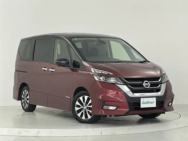 日産 セレナ ハイウェイスター Vセレクション 大阪府 2017(平29)年 7万km マルーンレッド 2トーン セーフティパックB/　・踏み間違い衝突防止アシスト/　・インテリジェントパーキングアシスト/　・進入禁止標識検知/　・インテリジェントルームミラー/　・電動パーキングブレーキ/　・オートブレーキホールド/　・プロパイロット/社外ナビ【CD/DVD/Bluetooth/ワンセグ】/アラウンドビューモニター/フリップダウンモニター/両側パワースライドドア/ビルトインETC/フロアマット