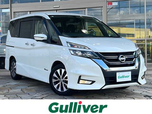 日産 セレナ ハイウェイスター 静岡県 2016(平28)年 7万km ブリリアントホワイトパール 純正SDナビ/・CD/・DVD/・フルセグＴＶ/・Bluetooth/・USB/・AM/・FM/主要装備/・後席モニター/・両側パワスラ/・プロパイロット/・衝突軽減/・レーンキープ/・追従クルコン/・コーナーセンサー前後/・全方位カメラ/・ETC/・パーキングアシスト/・デジタルインナーミラー/・電動パーキングブレーキ/・オートホールド/・LEDヘッドライト/・フォグランプ/・純正マット/・純正アルミホイール