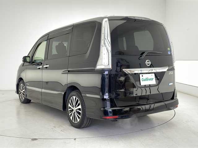 日産 セレナ ハイウェイスター Sハイブリッド 大阪府 2014(平26)年 8.2万km ダイヤモンドブラック フリップダウンモニター/社外メモリナビ/　　CD/DVD/SD/フルセグTV/両側パワースライドドア/クルーズコントロール/HIDオートライト/フォグランプ/純正15インチアルミホイール/レーンキープアシスト/アイドリングストップ/スマートキー/ETC