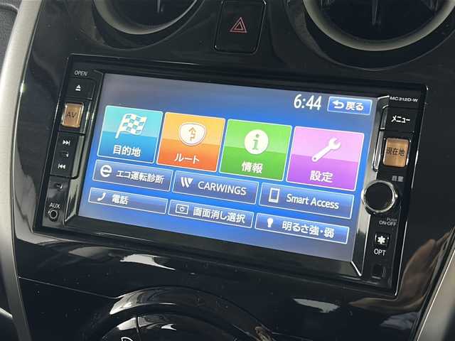 日産 ノート X DIG－S 広島県 2013(平25)年 2.7万km スーパーブラック 禁煙/純正ナビ/CD/DVD/DTV/Bluetooth/バックカメラ/アイドリングストップ/スマートキー/プッシュスタート/純正フロアマット/純正ドアバイザー/電動格納ミラー/ETC/ヘッドライトレベライザー