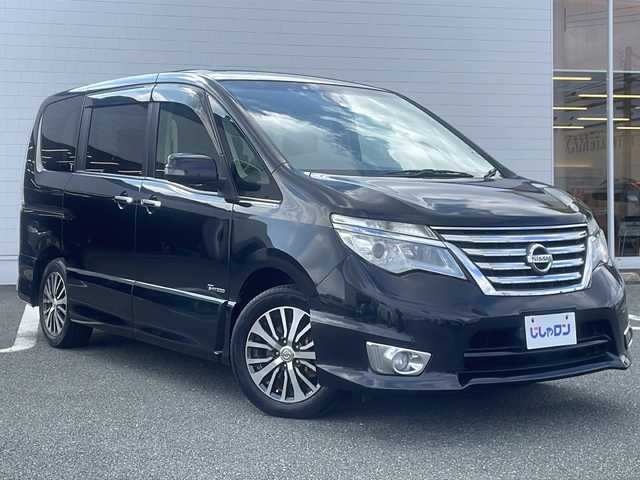 日産 セレナ ハイウェイスター Sハイブリッド 熊本県 2014(平26)年 6.2万km ダイヤモンドブラック (株)IDOMが運営する【じしゃロン熊本店】の自社ローン専用車両になります。/こちらは現金またはオートローンご利用時の価格です。自社ローンご希望の方は別途その旨お申付け下さい/純正ナビ（ＣＤ　ＤＶＤ　ＳＤ　ＴＶ　ＢＴ）　/バックカメラ　/アイドリングストップ　/両側パワースライドドア　/クルーズコントロール　/レーンキープアシスト　/ビルトインＥＴＣ　/Ｗエアバッグ　/プッシュスタート/フリップダウンモニター