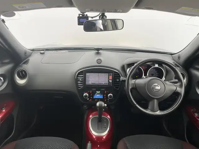 日産 ジューク 15RX タイプV 富山県 2012(平24)年 3.7万km ダークメタルグレー 純正ナビ（AM/FM/DVD/BT/フルセグ）/バックカメラ/ドライブレコーダー/純正フロアマット/オートハロゲンライト/フォグライト/ドアバイザー/革巻きステアリング/電動格納ミラー/プッシュスタート/スマートキー/スペアキー