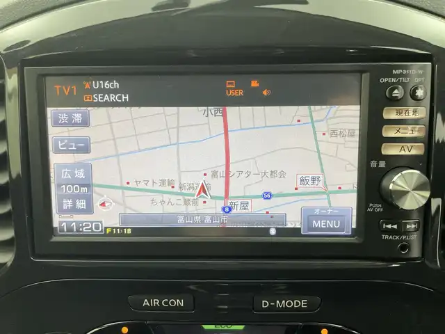 日産 ジューク 15RX タイプV 富山県 2012(平24)年 3.7万km ダークメタルグレー 純正ナビ（AM/FM/DVD/BT/フルセグ）/バックカメラ/ドライブレコーダー/純正フロアマット/オートハロゲンライト/フォグライト/ドアバイザー/革巻きステアリング/電動格納ミラー/プッシュスタート/スマートキー/スペアキー