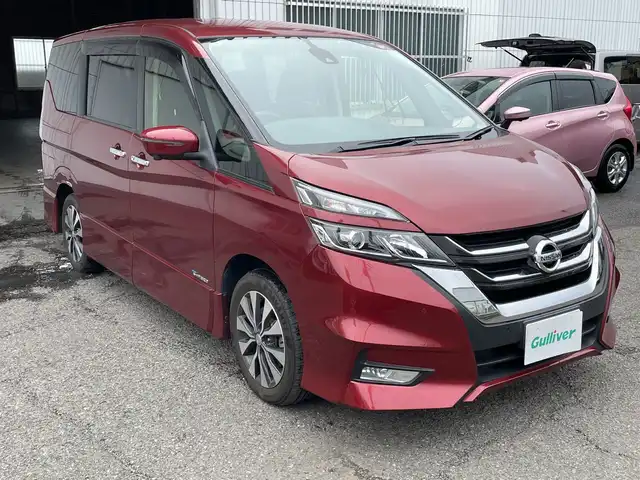 日産 セレナ ハイウェイスター Vセレクション 神奈川県 2018(平30)年 4.4万km マルーンレッド ワンオーナー/プッシュスタート/スペアキー1本/ビルトインETC/自動駐車システム/全方位カメラ/録画機能付きデジタルインナーミラー/クルーズコントロール/プリクラッシュ/車線逸脱防止装置/本革ステアリング/オートライト/LEDライト/フォグランプ/両側パワースライドドア/ハンズフリースライドドア/アイドリングストップ/横滑り防止装置