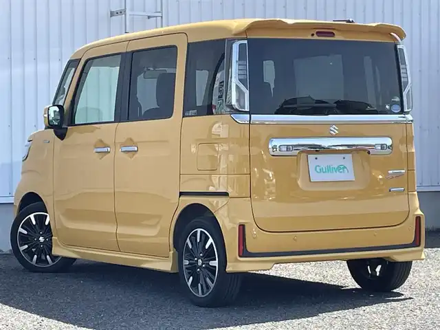 スズキ スペーシア カスタム HYBRID XS 熊本県 2018(平30)年 6.5万km アクティブイエロー 社外ＳＤナビ/・Blootooth/CD/DVD/USB/AM/FM/ipod/マルチAVブラウザ/SD/SMARTUSEN/・フルセグＴＶ/全方位カメラ/両側パワースライドドア/スズキセーフティサポート/・デュアルカメラブレーキサポート/・後退時ブレーキサポート/・ハイビームアシスト/・車線逸脱抑制機能/・ふらつき防止機能/車両接近通報装置/ヘッドアップディスプレイ/コーナーセンサー/ＬＥＤヘッドライト/ステアリングスイッチ/ロールサンシェード/エアバッグW＋サイド/オートライト/D席シートヒーター/盗難防止装置/革巻きステアリング/パワーモード/純正アルミホイール/純正フロアマット/スマートキー/ベンチシート/電動格納ミラー/ウィンカーミラー/フォグランプ