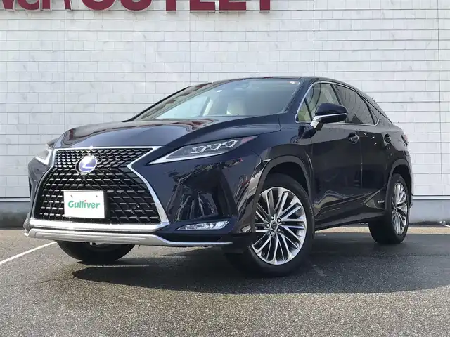 レクサス ＲＸ 450h バージョンL 富山県 2020(令2)年 4.9万km ディープブルーマイカ ムーンルーフ/純正12型ナビ(BT/DVD/Blu-ray)/フルセグTV/パワーバックドア/パノラミックビューモニター/ビルトインETC2.0/純正ドライブレコーダー/レーダークルーズコントロール/クリアランスソナー/セーフティシステムプラス/・プリクラッシュセーフティ/・レーントレーシングアシスト/・オートマチックハイビーム/・ロードサインアシスト/・先行車発進告知機能/角型3眼LEDヘッドランプ/本木製/革巻きコンビステアリング/ステアリングヒーター/パドルシフト/リッチクリームセミアニリン革シート/全席パワーシート/シートヒーター/前席コンフォータブルエアシート/運転席ポジションメモリー/純正20インチアルミホイール/スマートエントリー/スタートシステム/禁煙車