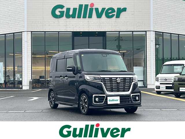 スズキ スペーシア カスタム HYBRID XS 鳥取県 2019(平31)年 4.7万km ブルーイッシュブラックパール3 社外メモリナビ（AM・FM・ワンセグ・Bluetooth・CD・DVD）/ドライブレコーダー/ビルトインETC/バックカメラ/コーナーセンサー/衝突被害軽減ブレーキ/両側パワースライドドア/運転席シートヒーター/車線逸脱防止機能/アイドリングストップ/プッシュスタート/オートライト/横滑り防止機能