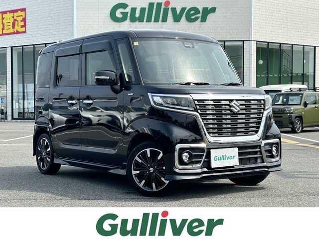 スズキ スペーシア カスタム HYBRID XS 鳥取県 2019(平31)年 4.7万km ブルーイッシュブラックパール3 社外ナビ/TV/DVD/CD/BT/バックカメラ/ビルトインETC/ドライブレコーダー/レーダーブレーキサポート/レーンキープアシスト/バックソナー/両側パワースライドドア/運転席シートヒーター/LEDヘットライト/フォグライト/アイドリングストップ/純正アルミホイール/プッシュスタート/オートライト/横滑り防止機能