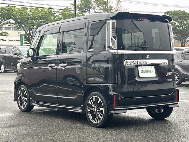 スズキ スペーシア カスタム HYBRID XS 鳥取県 2019(平31)年 4.7万km ブルーイッシュブラックパール3 社外メモリナビ（AM・FM・ワンセグ・Bluetooth・CD・DVD）/ドライブレコーダー/ビルトインETC/バックカメラ/コーナーセンサー/衝突被害軽減ブレーキ/両側パワースライドドア/運転席シートヒーター/車線逸脱防止機能/アイドリングストップ/プッシュスタート/オートライト/横滑り防止機能