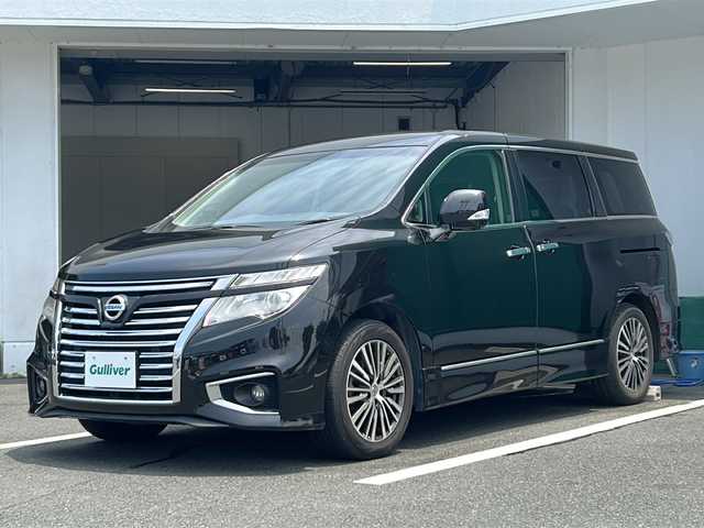 日産 エルグランド 250ハイウェイスター 京都府 2014(平26)年 7.2万km ファントムブラック 純正9インチメーカーナビ/（MM518D-L）/Bluetooth/フルセグＴＶ/10.5フリップダウンモニター/（アルパインTMX-RM3005）/CD/DVD再生機能/アラウンドビューモニター/両側パワースライドドア/クルーズコントロール/インテルジェントキー/プッシュスタート/USB/ウォークスルー/ハーフレザー/2列目オットマン/LED/１００Ｖ充電/３列シート/ビルトインETC/MTモード/禁煙車