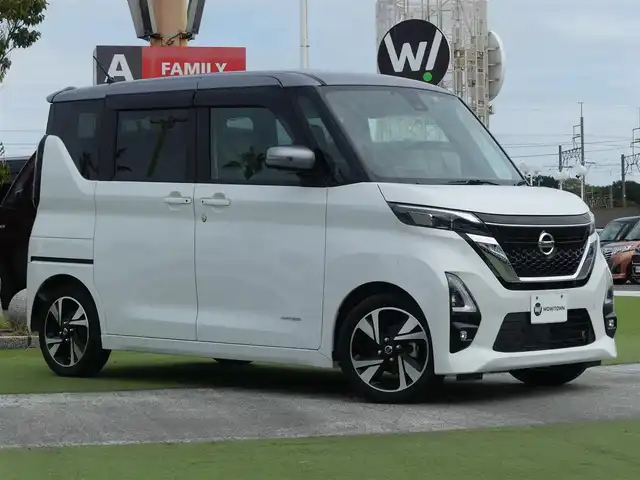 日産 ルークス HWS Gターボ プロパイロットED 千葉県 2020(令2)年 1.9万km チタニウムグレーM/シルキーホワイト エマージェンシーブレーキ/プロパイロット/インテリジェントクルーズコントロール/両側パワースライドドア/9インチ純正SDナビ/地デジTV/【DVD/CD再生機能】/アラウンドビューモニター/ドライブレコーダー（前後撮影）/革巻きステアリング/ステアリングスイッチ/ETC/LEDヘッドライト/フォグライト/ウインカーミラー/コーナーセンサー/純正15インチアルミホイル/サイド/カーテンエアバッグ/インテリジェントキー