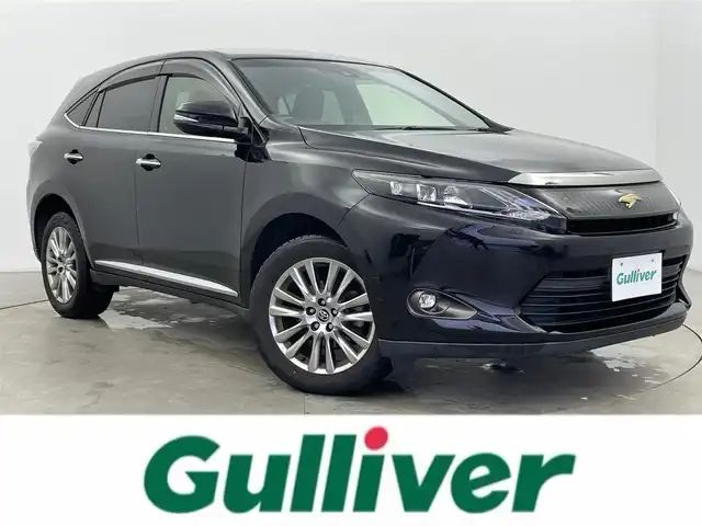 トヨタ ハリアー プレミアム 富山県 2014(平26)年 5.5万km ブラック 社外ナビ（AM/FM/DVD/BT/フルセグ）/バックカメラ/ETC/ハーフレザーシート/衝突被害軽減システム/クルーズコントロール/レーンキープアシスト/横滑り防止装置/アイドリングストップ/純正アルミホイール/純正フロアマット/オートLEDライト/オートマチックハイビーム/フォグライト/ウッドコンビステアリング/スマートキー/スペアキー