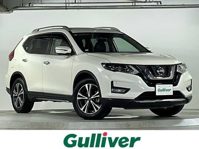 日産 エクストレイル 20Xi 広島県 2018(平30)年 2.5万km ブリリアントホワイトパール アラウンドビューモニター/エマージェンシーブレーキ/プロパイロット/車線逸脱防止支援システム/クリアランスソナー/純正9インチナビ/・型式：MM518D-L/・CD/DVD/Bluetooth/USB/AUX/フルセグTV/ビルトインETC/インテリジェントルームミラー/4WD/ダウンヒルアシストコントロール/パワーバックドア/電動パーキングブレーキ/ブレーキホールド/革巻きステアリング/ステアリングスイッチ/左右独立オートエアコン/純正フロアマット/純正ドアバイザー/純正18インチアルミホイール/ルーフレール/アイドリングストップ/プッシュスタート/スマートキー/スペアキー1本/LEDオートヘッドライト/地図SD欠品