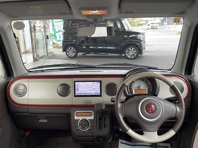 スズキ ラパン ショコラ X 福島県 2014(平26)年 6.8万km シャンパンピンクPM ワンオーナー　純正メモリナビ(ワンセグTV/CD/DVD/SD/AM/FM)　レザーシート　革巻きステアリング　アイドリングストップ　ＩＳＯＦＩＸ　オートライト　ドアバイザー　電動格納ミラー  ウィンカーミラー ＨＩＤヘッドライト　スマートキー　スペアキー×１　取扱説明書　保証書