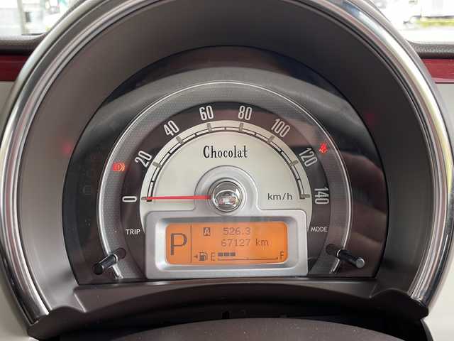 スズキ ラパン ショコラ X 福島県 2014(平26)年 6.8万km シャンパンピンクPM ワンオーナー　純正メモリナビ(ワンセグTV/CD/DVD/SD/AM/FM)　レザーシート　革巻きステアリング　アイドリングストップ　ＩＳＯＦＩＸ　オートライト　ドアバイザー　電動格納ミラー  ウィンカーミラー ＨＩＤヘッドライト　スマートキー　スペアキー×１　取扱説明書　保証書