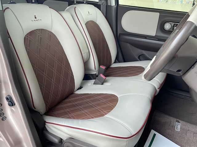 スズキ ラパン ショコラ X 福島県 2014(平26)年 6.8万km シャンパンピンクPM ワンオーナー　純正メモリナビ(ワンセグTV/CD/DVD/SD/AM/FM)　レザーシート　革巻きステアリング　アイドリングストップ　ＩＳＯＦＩＸ　オートライト　ドアバイザー　電動格納ミラー  ウィンカーミラー ＨＩＤヘッドライト　スマートキー　スペアキー×１　取扱説明書　保証書