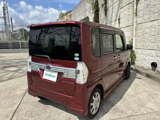スバル シフォン カスタムR スマートアシスト 長崎県 2018(平30)年 2.4万km ファイアークォーツレッドM 純正メモリナビ/（CD/DVD/BT/ワンセグ）/バックカメラ/衝突軽減ブレーキ/片側パワースライドドア/ステアリングスイッチ/オートライト/前後ドライブレコーダー/スマートキー/プッシュスタート/純正14インチAW