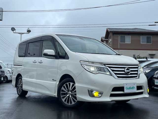 日産 セレナ HWS S HV Vセレ +SeftyⅡ 静岡県 2016(平28)年 5.4万km ブリリアントホワイトパール ●純正ナビ/(フルセグ/CD/DVD/Bluetooth)/(MP3155D-W)/●全方位カメラ/●クルーズコントロール/●衝突被害軽減システム/●レーンキープアシスト/●前後コーナーセンサー/●オートライト/●革巻きステアリング/●ステアリングスイッチ/●ETC/●前後ドライブレコーダー/●両側パワースライドドア/●電動格納ウィンカーミラー/●ドアバイザー/●スマートキー/●プッシュスタート/●純正フロアマット/●純正16インチアルミホイール/●ダブルSRS＋ABS/●車両取扱説明書/●ナビ取扱説明書