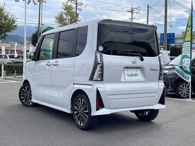 ダイハツ タント カスタム RS 長野県 2022(令4)年 1.3万km シャイニングホワイトパール 社外SDメモリナビ（AVN-D10W）/FM・AM・DVD・CD・フルセグTV/Bluetooth Audio/バックカメラ/純正15インチアルミホイール/ナビ連動ドライブレコーダー/衝突被害軽減ブレーキ/両側パワースライドドア/前後コーナーセンサー/ハーフレザーシート/前席シートヒーター/後席サンシェード/電動パーキング/LEDヘッドライト/オートライト/フォグランプ/プッシュスタート/スマートキー/ETC