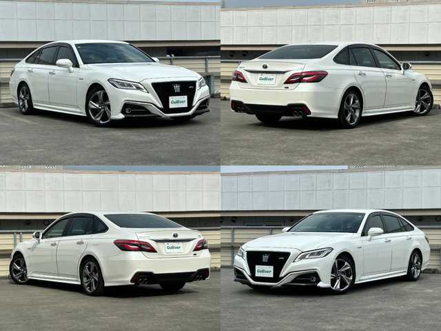 トヨタ クラウン ハイブリッド RS 大阪府 2018(平30)年 5.9万km ホワイトパールクリスタルシャイン トヨタセーフティセンス/純正8型ナビ/・フルセグTV/DVD/Blu-ray/BTオーディオ/USB/バックカメラ/ビルトインETC/ドラレコ前後/シートヒーターD/N/パワーシートD/N/ハンドルヒーター/LEDヘッドランプ/・フォグランプ/オートホールドブレーキ/AC100V/パドルシフト/スマートキー/純正アルミホイール