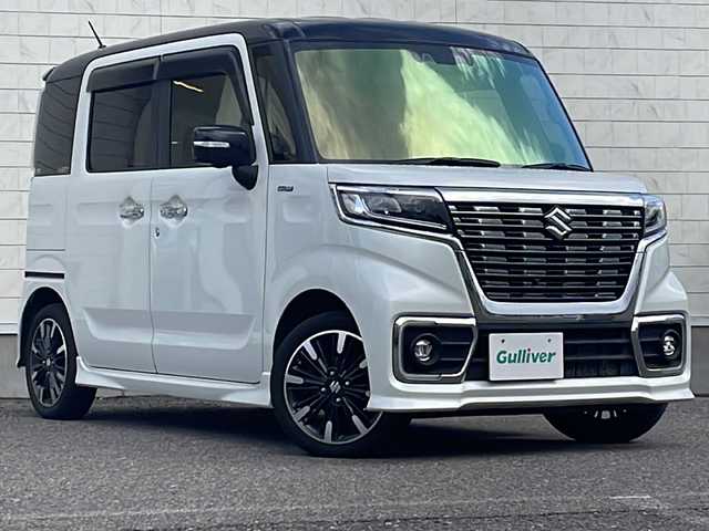 スズキ スペーシア カスタム HYBRID XS 福島県 2020(令2)年 5.3万km ピュアホワイトパール/ブラック2トーン 4WD 8インチナビ フルセグTV Bluetooth 全方位モニター 両側パワースライドドア 衝突軽減ブレーキ ミラー型ドラレコ ETC バックソナー LEDヘッドライト スマートキー