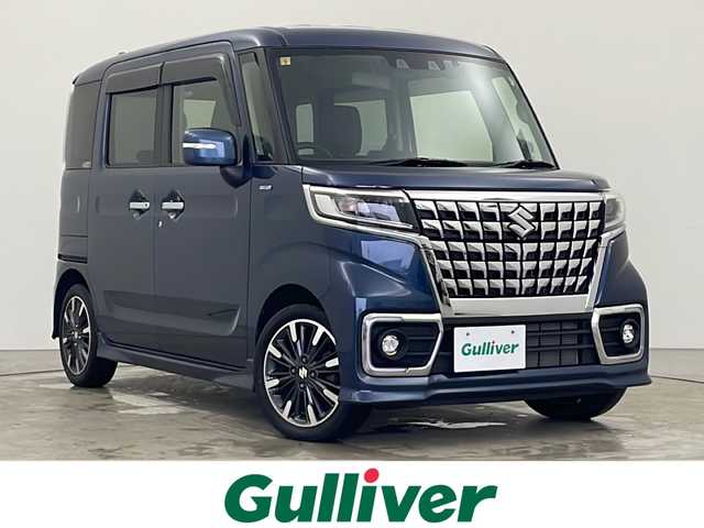 スズキ スペーシア カスタム HYBRID XS ターボ 秋田県 2023(令5)年 3.1万km インディゴブルーメタリック 社外ナビ　KENWOOD 【AM/FM/CD/DVD/BT】　/フルセグＴＶ　/バックカメラ　/USBポート/デュアルカメラブレーキサポート　/ハーフレザーシート　/ＬＥＤヘッドライト　/前方ドライブレコーダー　/スマートキー　/スペアキー有り/純正エンジンスターター /両側パワースライドドア/プッシュスタート　/クルーズコントロール/衝突被害軽減システム/ステアリングリモコン/プッシュスタート /パドルシフト/前席シートヒーター/クリアランスソナー /レーンキープアシスト/横滑り防止装置/PWR/電格ミラー/アイドリングストップ/オートライト/オートエアコン /純正AW/コーナーセンサー /リアサンシェード /革巻きステアリング/ウィンカーミラー /フォグライト /サイドバイザー