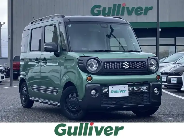 スズキ スペーシア ギア HYBRID XZターボ 島根県 2019(平31)年 3.2万km ツールグリーンパールメタリック/ガンメタリック2トーンルーフ ワンオーナー /社外SDナビ(CD/DVD/BT/フルセグ)/全方位カメラ/衝突被害軽減ブレーキ/車線逸脱警告/両側パワースライドドア /前席シートヒーター /前方ドライブレコーダー/ヘッドアップディスプレイ/オートライト/LEDヘッドライト/パドルシフト/ETC/純正ゴムフロアマット/電動格納ミラー/ミラーウィンカー /社外AW付きスタッドレスタイヤ積み込み/取扱説明書/保証書