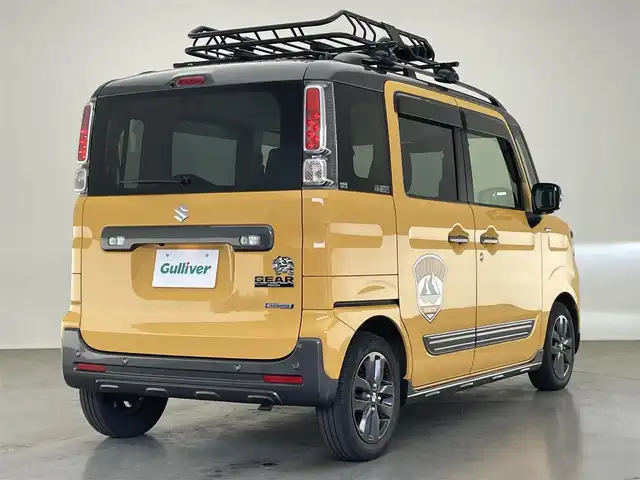 スズキ スペーシア ギア HYBRID XZターボ 愛知県 2022(令4)年 7.9万km アクティブイエロー/ガンメタリック2トーン 純正９型ナビ　フルセグＴＶ　カープレイ対応　全方位カメラ　シートヒーター　デュアルカメラブレーキ　衝突軽減　追従クルコン　パドルシフト　ＬＥＤオートライト　ＴＥＲＺＯルーフキャリア　ツートンカラー　フォグランプ　リヤパーキングセンサー　ドライブレコーダー　禁煙車
