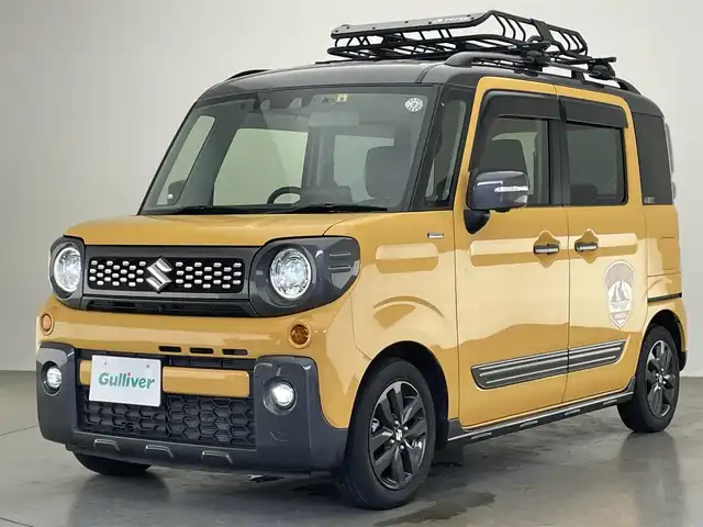 スズキ スペーシア ギア HYBRID XZターボ 愛知県 2022(令4)年 7.9万km アクティブイエロー/ガンメタリック2トーン 純正９型ナビ　フルセグＴＶ　カープレイ対応　全方位カメラ　シートヒーター　デュアルカメラブレーキ　衝突軽減　追従クルコン　パドルシフト　ＬＥＤオートライト　ＴＥＲＺＯルーフキャリア　ツートンカラー　フォグランプ　リヤパーキングセンサー　ドライブレコーダー　禁煙車