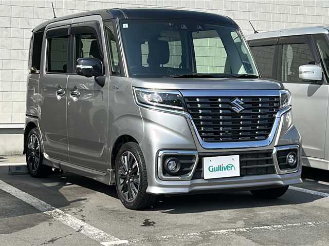 スズキ スペーシア カスタム HYBRID XS 静岡県 2021(令3)年 3.2万km スチールシルバーメタリック/ブルーイッシュブラックパール 純正8インチナビ/地デジTV/純正CD/DVD/Bluetooth/バックカメラ/両側パワースライドドア/衝突軽減ブレーキ/シートヒーター/純正15インチAW/LEDヘッドライト/オートライト/スマートキー/ETC