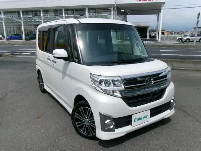 ダイハツ タント カスタム RS SA 群馬県 2014(平26)年 7.2万km パールホワイトⅢ SDナビ/フルセグテレビ/バックカメラ/両側パワースライドドア/ターボチャージャー/スマートアシスト/ドライブレコーダー/ETC/皮調シートカバー