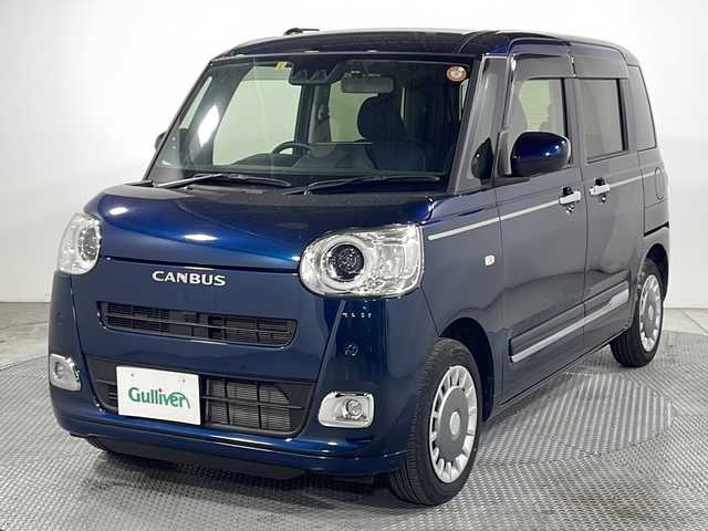 ダイハツ ムーヴ キャンバス セオリー G 広島県 2023(令5)年 1.2万km レーザーブルークリスタルシャイン 純正９型ナビ/バックカメラ/シートヒーター/両側パワースライドドア/フルセグ/コーナーセンサー/ドラレコ/オートマチックハイビーム/衝突軽減/踏み間違い防止/レーンキープアシスト/ＬＥＤヘッドライト/エアバッグ(運転席/助手席/サイド/カーテン)