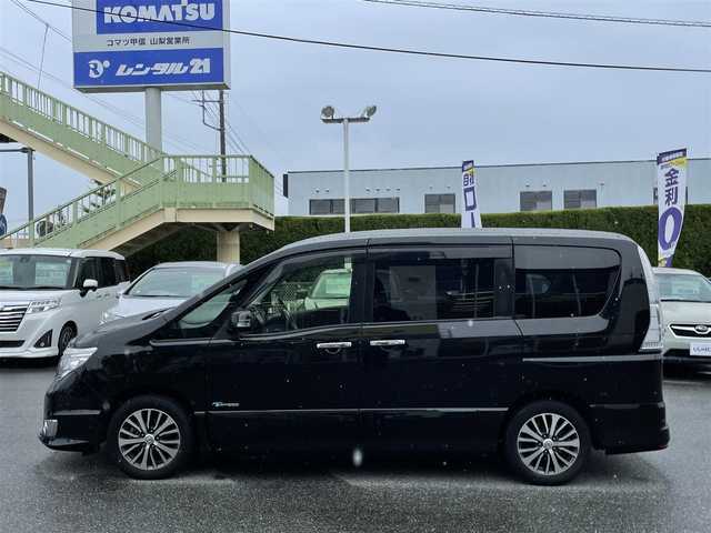 日産 セレナ ハイウェイS S HV Aセーフ 山梨県 2015(平27)年 8.3万km ダイヤモンドブラック じしゃロン甲府店　お客様成約済み車両です。他店落札不可となります。/〇アドバンスドセーフティパッケージ/・アラウンドビューモニター/・エマージェンシーブレーキ/・踏み間違い衝突防止アシスト/・車線逸脱警報/・ふらつき警報/〇社外ナビ(DTV/DVD・CD/SDUSB/BT)/〇社外フリップダウンモニター/〇左後パワースライドドア/〇ETC/〇スマートキー