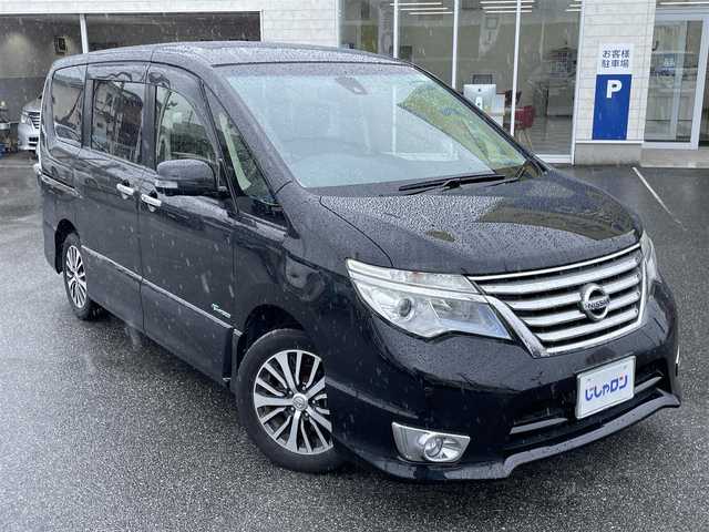 日産 セレナ ハイウェイS S HV Aセーフ 山梨県 2015(平27)年 8.3万km ダイヤモンドブラック じしゃロン甲府店　お客様成約済み車両です。他店落札不可となります。/〇アドバンスドセーフティパッケージ/・アラウンドビューモニター/・エマージェンシーブレーキ/・踏み間違い衝突防止アシスト/・車線逸脱警報/・ふらつき警報/〇社外ナビ(DTV/DVD・CD/SDUSB/BT)/〇社外フリップダウンモニター/〇左後パワースライドドア/〇ETC/〇スマートキー