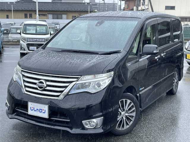 日産 セレナ ハイウェイS S HV Aセーフ 山梨県 2015(平27)年 8.3万km ダイヤモンドブラック じしゃロン甲府店　お客様成約済み車両です。他店落札不可となります。/〇アドバンスドセーフティパッケージ/・アラウンドビューモニター/・エマージェンシーブレーキ/・踏み間違い衝突防止アシスト/・車線逸脱警報/・ふらつき警報/〇社外ナビ(DTV/DVD・CD/SDUSB/BT)/〇社外フリップダウンモニター/〇左後パワースライドドア/〇ETC/〇スマートキー