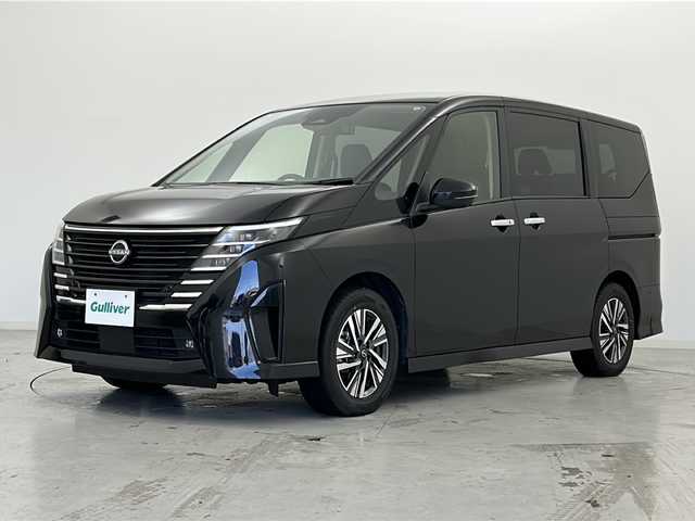 日産 セレナ ハイウェイスター V 宮城県 2023(令5)年 5.4万km ダイヤモンドブラック 禁煙車/プロパイロット/アラウンドビューモニター/エマージェンシーブレーキ/車線逸脱警報/ブラインドスポットモニター/前後コーナーセンサー/純正12.3型ディスプレイオーディオナビ/・USB.BT.スマホ連携/フルセグTV/両側パワースライドドア/ハーフレザーシート/LEDヘッドライト/フォグランプ/ビルトインETC2.0/アイドリングストップ/横滑り防止装置/パドルシフト/ステアリングスイッチ/電動パーキングブレーキ/オートホールド/置くだけ充電/純正16インチアルミホイール/純正フロアマット/ロールサンシェード/シートバックテーブル/シート背面USBソケット
