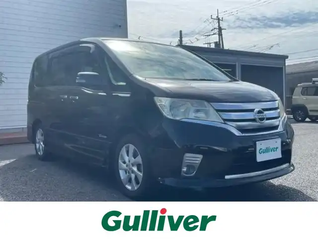 日産 セレナ ハイウェイS G Sハイブリッド 茨城県 2013(平25)年 17.6万km スーパーブラック 純正ナビ　/-TV/BT/AM/SD/HDD/両側パワースライドドア　/バックカメラ　/ＥＴＣ　/フリップダウンモニター　/アイドリングストップ　/プッシュスタート　/オートライト　/横滑り防止装置　/盗難防止装置　/エアバックＷ　/電動格納ミラー