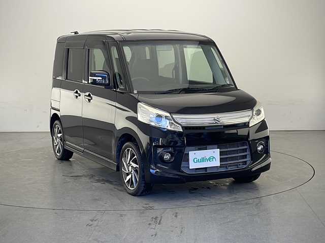 スズキ スペーシア カスタム TS 富山県 2014(平26)年 4.3万km ブルーイッシュブラックパール3 4WD/ターボ車/両側パワースライドドア/アイドリングストップ/社外SDナビ ECLIPSE(CD/DVD/フルセグTV)/USB入力端子/運転席シートヒーター/フォグランプ/電動格納ミラー/ウィンカーミラー/後席サンシェード/ドアバイザー/シートリフター/純正アルミホイール/純正フロアマット/プッシュスタート/スマートキー