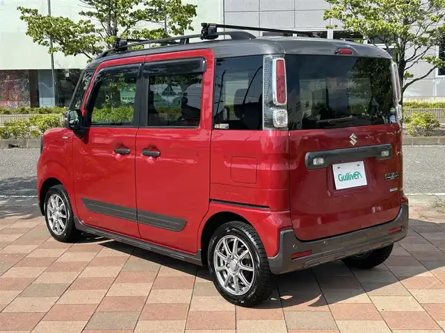 スズキ スペーシア ギア HYBRID XZターボ 福島県 2020(令2)年 4.2万km フェニックスレッドパール/ガンメタリック2トーンルーフ ４WD/純正ナビ/(CD/DVD/USB/BT/AM/FM)/両側パワースライドドア/全方位カメラ/LEDヘッドライト/衝突軽減ブレーキ/車線逸脱防止システム/クルーズコントロール/前席シートヒーター/ルーフレール/パドルシフト/ステアリングスイッチ/プッシュスタート/アイドリングストップ/ビルトインETC/リアサーキュレーター/純正フロアマット/純正ドアバイザー
