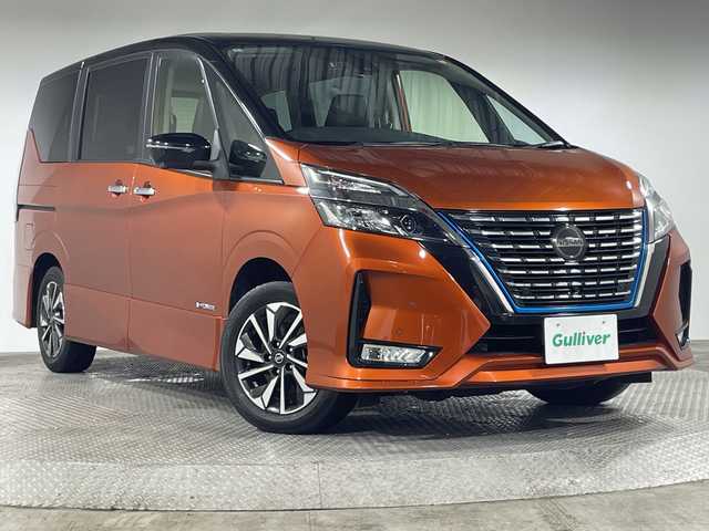 日産 セレナ e－パワー ハイウェイスター V 神奈川県 2020(令2)年 2.5万km サンライズオレンジ/ダイヤモンドブラック プロパイロット/純正10型ナビ/・BT/TV/CD/DVD/BD/SD/USB/アラウンドビューモニター/純正フリップダウンモニター/パーキングアシスト/ブラインドスポットモニター/オートホールド/両側電動スライドドア/ETC/革巻きステアリング/ステアリングリモコン/純正フロアマット/インテリジェントキー/スペアキー(1本)/プッシュスタート/LEDヘッドライト/オートライト/オートマチックハイビーム/フォグランプ/純正16インチアルミホイール/電動格納ミラー/ウィンカーミラー/ドアバイザー