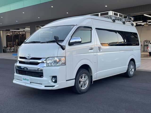 トヨタ ハイエース グランドキャビン 愛知県 2018(平30)年 3.4万km ホワイトパールクリスタルシャイン ワンオーナー/モデリスタエアロ/純正メモリナビ・フルセグTV/CD・DVD・Bluetooth/バックカメラ/パワースライドドア/モデリスタエアロ/純正LEDヘッドライト/純正ビルトインETC/Wエアバッグ/AC100Vコンセント電源/プリクラッシュセーフティ/ルーフキャリア